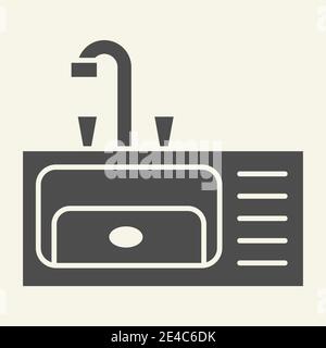 Kitchen Washbasin solid icon. Metal sink with tap symbol, glyph style pictogram on beige background. Kitchen furniture sign for mobile concept and web Stock Vector