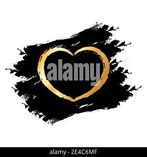 Gold glitter hearts on black blots, transparent background. Banner for valentines day, wedding, love greeting card Stock Vector