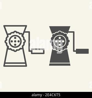 Meat grinder line and solid icon. Manual mincer symbol, outline style pictogram on beige background. Old meat grinder tool sign for mobile concept and Stock Vector