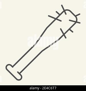 Baseball bat with thorns thin line icon. Weapon vector illustration isolated on white. Barbed bat outline style design, designed for web and app. Eps Stock Vector