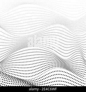 Monochrome op art design. Black dotted squiggle lines. Abstract background, deformed curves. Vector halftone pattern. Industrial style concept. EPS10 Stock Vector