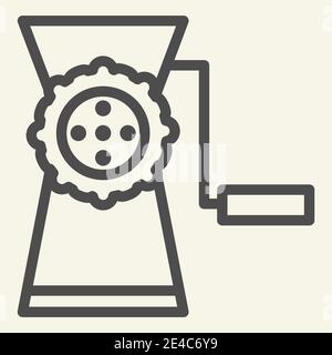 Meat grinder line icon. Manual mincer symbol, outline style pictogram on beige background. Old meat grinder tool sign for mobile concept and web Stock Vector