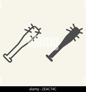 Baseball bat with thorns line and glyph icon. Weapon vector illustration isolated on white. Barbed bat outline style design, designed for web and app Stock Vector