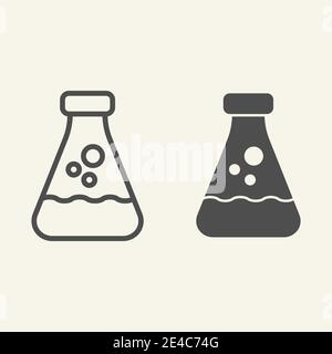 Lab conical flask line and solid icon. Mensura equipment outline style pictogram on white background. Laboratory glass for mobile concept and web Stock Vector