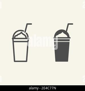 Milkshake line and glyph icon. Smoothie vector illustration isolated on white. Take away cup outline style design, designed for web and app. Eps 10. Stock Vector