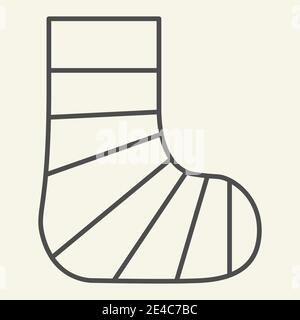 Gypsum foot thin line icon. Human plaster leg outline style pictogram on white background. Broken foot for mobile concept and web design. Vector Stock Vector