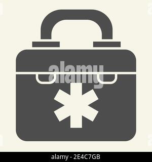 Medical bag solid icon. Hospital doctor first aid box glyph style pictogram on white background. Medicine chest or first aid kit for mobile concept Stock Vector