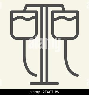 Dropper stand line icon. Medical dropper with liquid inside outline style pictogram on white background. Intravenous drop counter for mobile concept Stock Vector