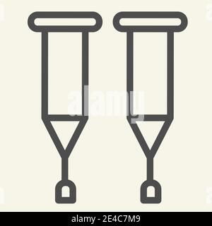 Crutches line icon. Stick with a crosspiece for lame person outline style pictogram on white background. Medical walking crutch pair for mobile Stock Vector