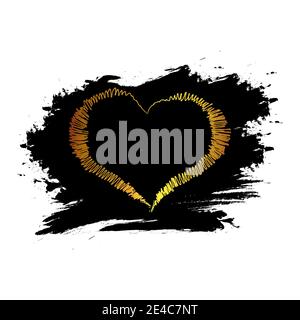 Gold glitter hearts on black blots, transparent background. Banner for valentines day, wedding, love greeting card Stock Vector