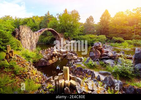 The famous Devils bridge, lokally known as Rakotzbridge or Rakotzbrücke Stock Photo