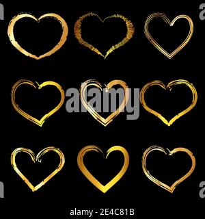 Gold Heart. Love. Romantic heart. Gold heart Frame Vector Stock Vector