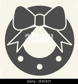 Christmas wreath solid icon. Winter faithful bouquet glyph style pictogram on white background. New Year pine garland decorated with bow for mobile Stock Vector