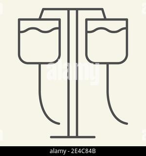 Dropper stand thin line icon. Medical dropper with liquid inside outline style pictogram on white background. Intravenous drop counter for mobile Stock Vector