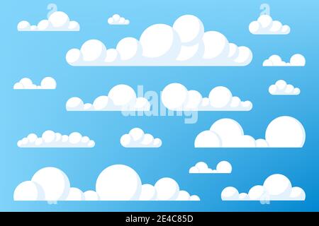 Set of blue sky, clouds. Cloud icon, cloud shape. Set of different clouds. Collection of cloud icon, shape, label, symbol. Graphic element vector. Vec Stock Vector