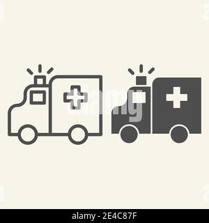 Ambulance line and solid icon. Hospital car outline style pictogram on white background. Ambulance vehicle medical evacuation for mobile concept and Stock Vector