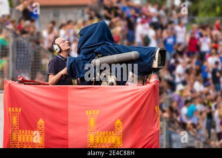 An audio cameraman during an exhibition outside Stock Photo