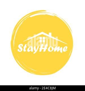 Stay at home sticker. Stay home during a pandemic. Home quarantine lettering illustration on yellow sticker. Stock Vector