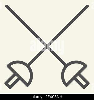 Fencing line icon. Crossed rapiers outline style pictogram on beige background. Swords for mobile concept and web design. Vector graphics. Stock Vector