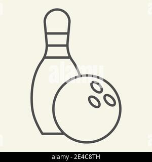 Bowling thin line icon. Bowling pin and ball outline style pictogram on beige background. Sport and recreation signs for mobile concept and web design Stock Vector