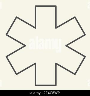 Medical sign star of life thin line icon. Hospital ambulance star outline style pictogram on white background. Medicine logo for mobile concept and Stock Vector