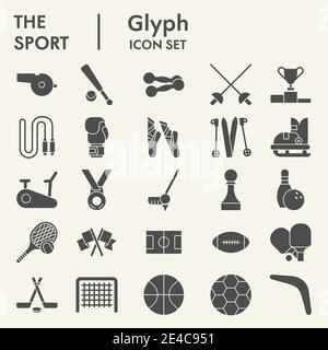 Sport solid icon set. Fitness symbols collection or sketches. Health care signs for web and mobile concept, glyph style pictogram style package Stock Vector