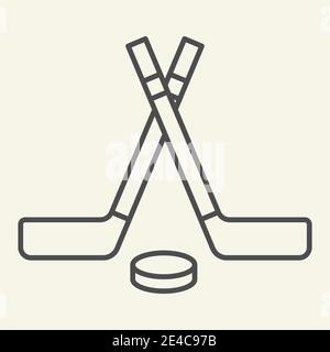 Ice hockey equipment linear icon. Thin line illustration. Crossed