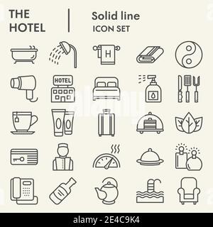 Hotel line icon set, travel symbols set collection or vector sketches. Hotels services signs set for computer web, the linear pictogram style package Stock Vector