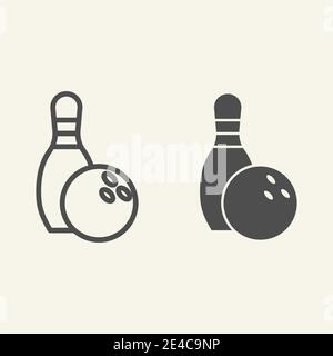 Bowling line and solid icon. Bowling pin and ball outline style pictogram on beige background. Sport and recreation signs for mobile concept and web Stock Vector