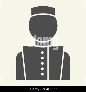 Concierge solid icon. Hotel porter symbol, glyph style pictogram on beige background. Bellboy in uniform sign for mobile concept and web design Stock Vector