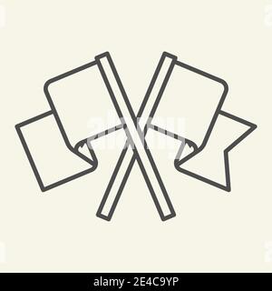 Flags thin line icon. Two waving crossed flag outline style pictogram on beige background. Silhouette of two pennants for mobile concept and web Stock Vector