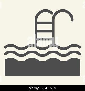 Pool solid icon. Swimming pool with water waves and ladder symbol, glyph style pictogram on beige background. Hotel leisure recreation sign mobile Stock Vector