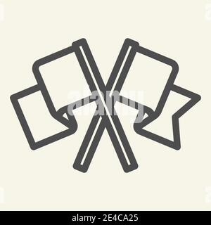 Flags line icon. Two waving crossed flag outline style pictogram on beige background. Silhouette of two pennants for mobile concept and web design Stock Vector