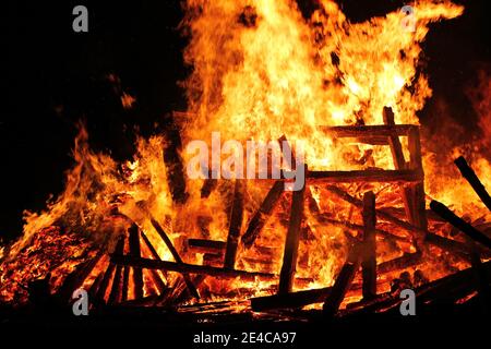 A big glowing fire with high flames Stock Photo