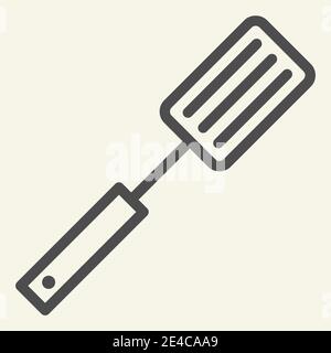 Spatula line icon. Barbecue steel spatula, mesh symbol outline style pictogram on beige background. Cooking ware and Kitchen utensils sign for mobile Stock Vector
