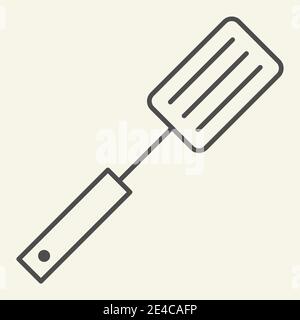 Spatula thin line icon. Barbecue steel spatula, mesh symbol outline style pictogram on beige background. Cooking ware and Kitchen utensils sign for Stock Vector