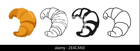 Croissant icon of bread, line and black glyph, cartoon icon set. Hand drawn sketch fresh bakery. Shop flat food design.Icon for infographic, packaging label, vector for food app and website, bistro Stock Vector