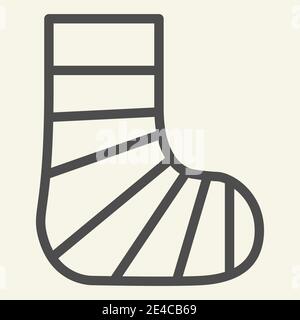Gypsum foot line icon. Human plaster leg outline style pictogram on white background. Broken foot for mobile concept and web design. Vector graphics. Stock Vector