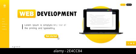 Web development illustration. Working on laptop. For analysis, coding, programming, programmer and developer Stock Vector