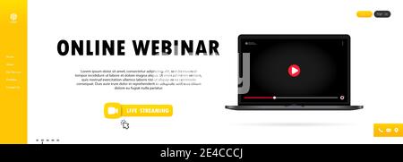 Watching online webinar on laptop illustration. Online lesson, lecture, seminar, training, course. Vector on isolated background. EPS 10 Stock Vector