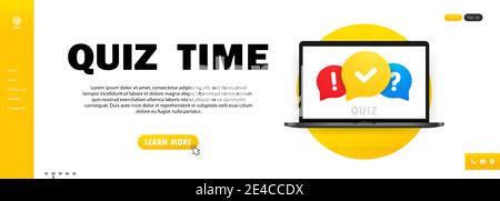 Quiz online on laptop. The concept is the question with the answer. Quiz time. Vector illustration. Stock Vector