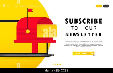 Subscribe to our newsletter banner. Sign up form with envelope Stock Vector