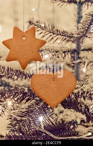 Gingerbreads hanging on the Christmas tree Stock Photo