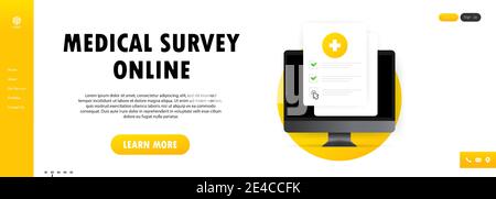 Medical survey online illustration. Medical form list with results data and approved check mark. Stock Vector