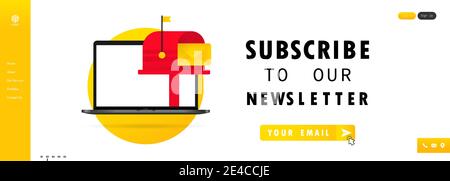 Subscribe to our newsletter banner. Sign up form with envelope, email sign. Stock Vector