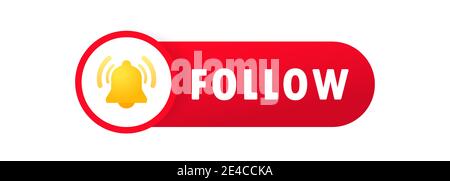 Follow us button. Blogging. Social network symbol in flat style with shadow. Stock Vector