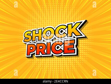 Shock price on yellow comics background. Shock price design template. Stock Vector