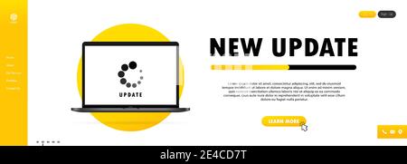 New update for notebook. Installation process in monitor screen. Vector on isolated white background. EPS 10 Stock Vector