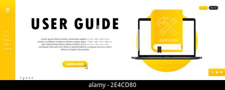 Concept User Guide FAQ book for web page, banner, social media. User Guide book. Stock Vector