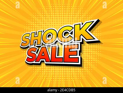 Shock sale on yellow comics background. Shock sale design template. Stock Vector